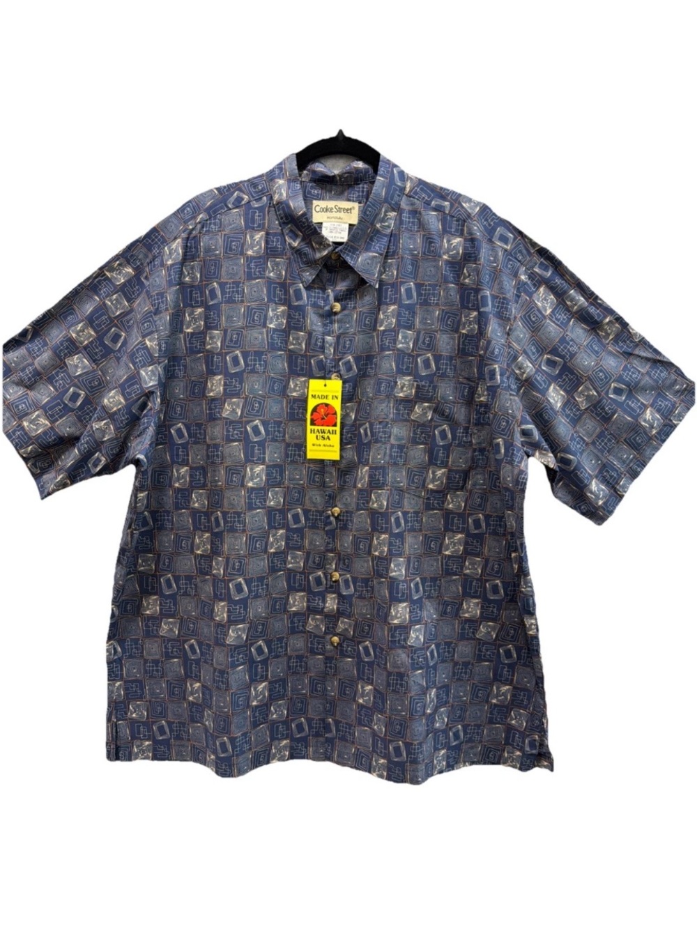 🆕Cooke Street Honolulu Men’s Blue Geometric Hawaiian Short Sleeve Shirt SZ 2XL